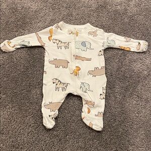 EUC Old Navy NB Animal Print Footie Pjs with mittens